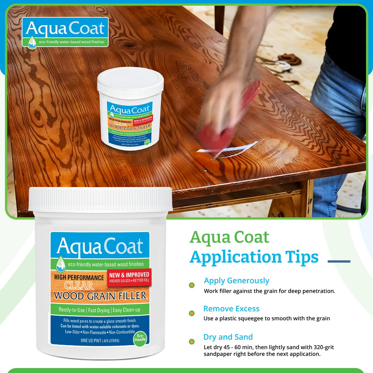 AquaCoat 320-grit sanding after filling reveals refined wood pores.