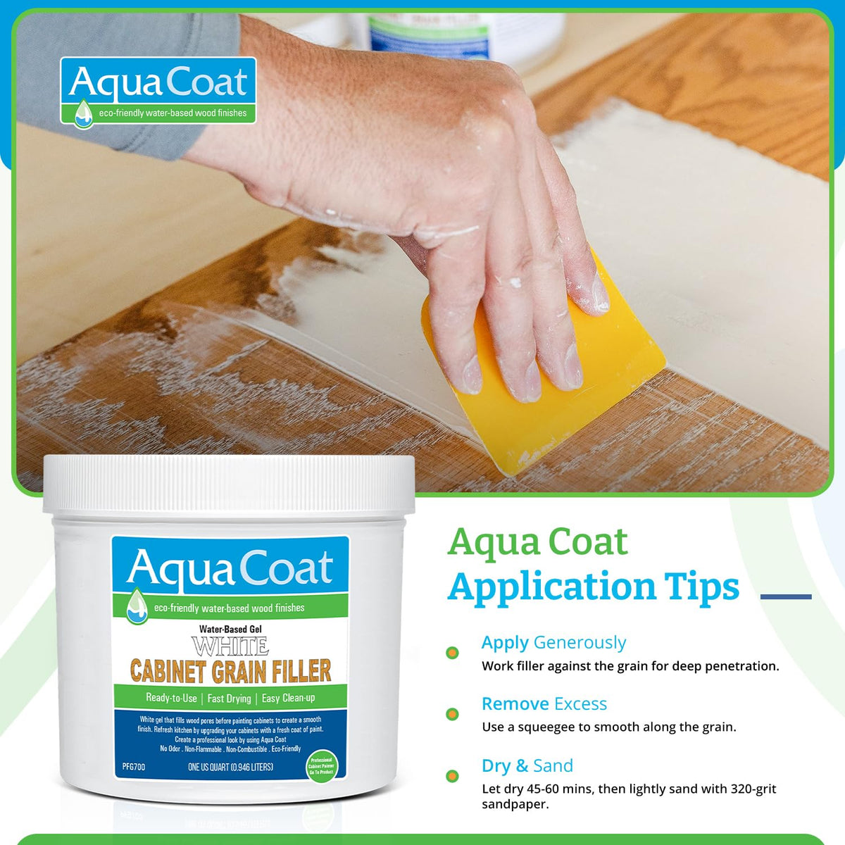 AquaCoat White Grain Filler for cabinet refinishing prep.