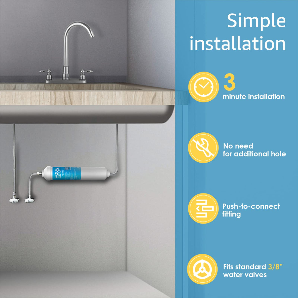 Aqua Crest 5KDC braided stainless hoses illustrate durable, leak-resistant plumbing.