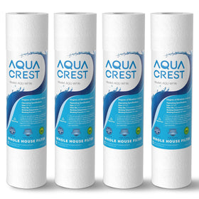 Aqua Crest AP110 packaging shows compatibility with 10 inch by 2.5 inch filters for easy upgrades.