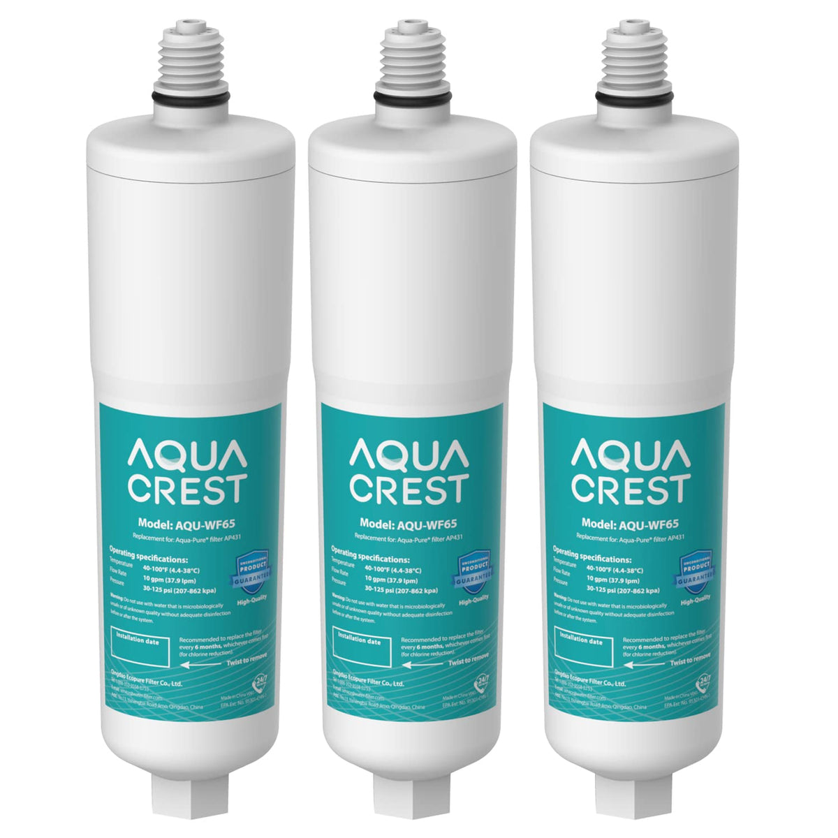 AQUACREST AP431 replacement cartridge top view shows precise fit for leak-free use