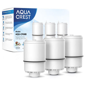 Aqua Crest CF08B filter packaging shows easy replacement.