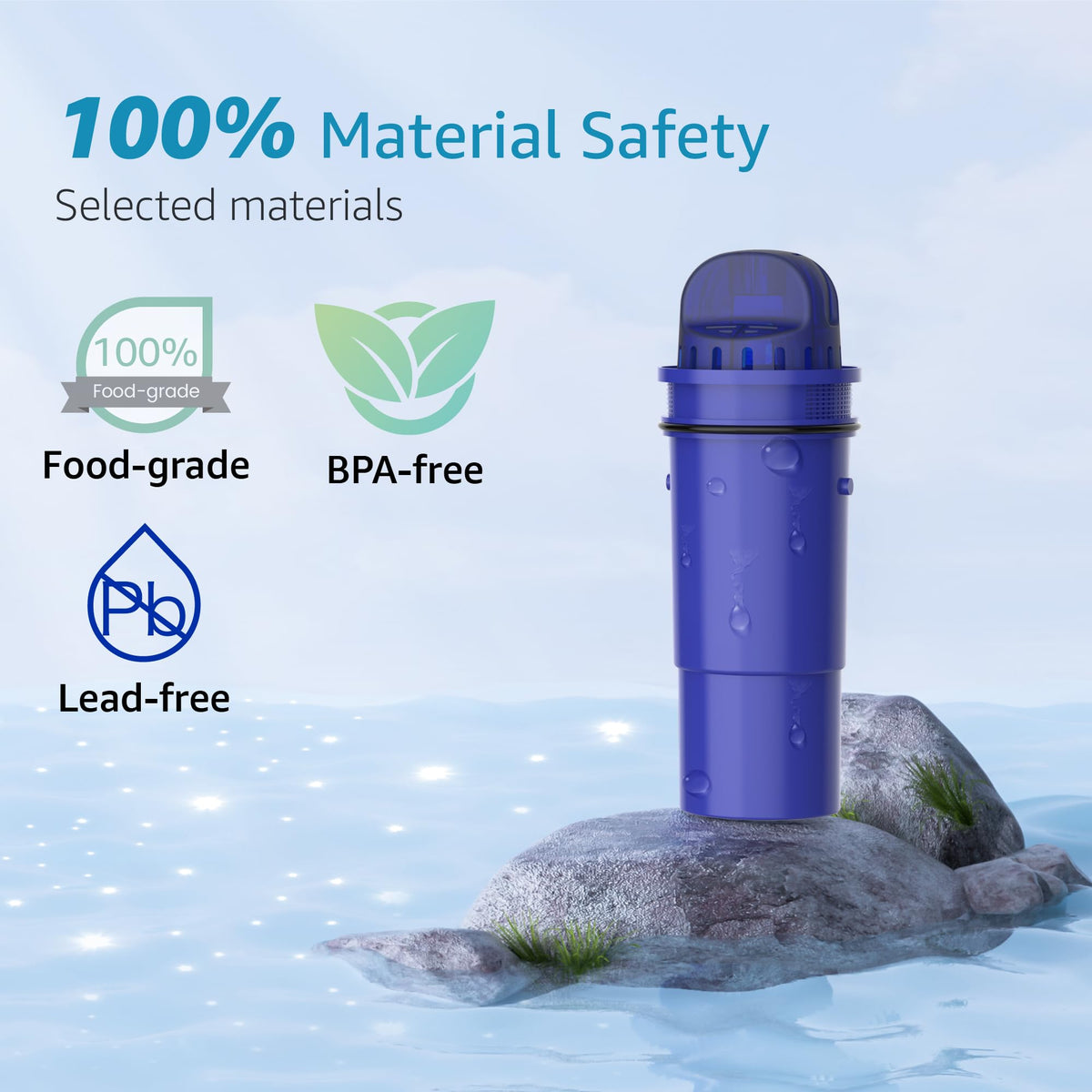 CF10A cartridge packaging highlights NSF certification and lead-free materials