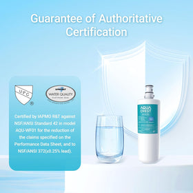 AQUA CREST compatibility label with model numbers for quick replacement.