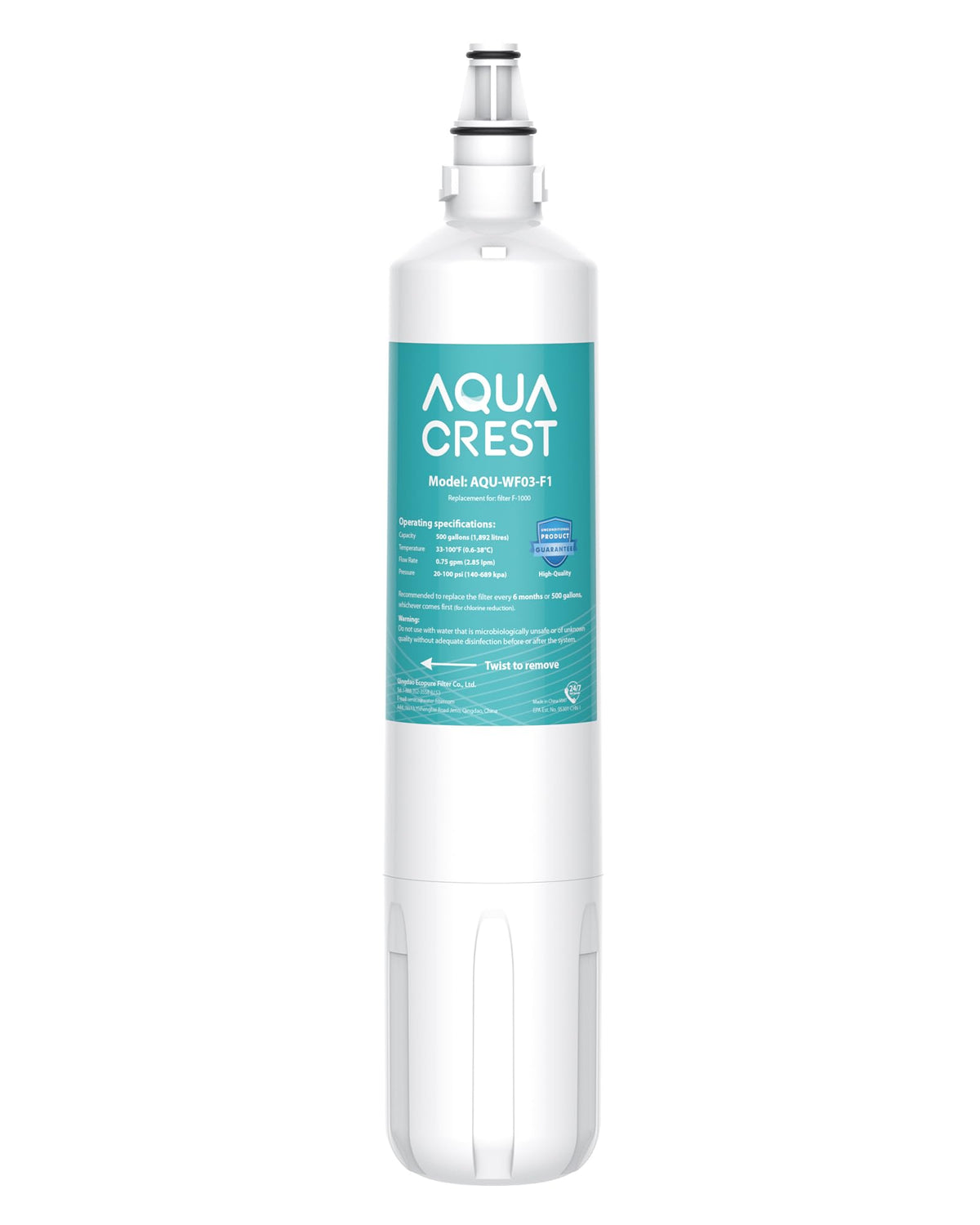 Aqua Crest F-1000 filter replacement improves taste and odor.