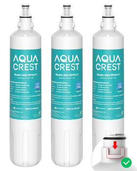 AQUA CREST F-1000 filter packaging highlights a cost-effective 3-pack option.