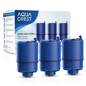 Aqua Crest faucet filter replacement 3-pack for PUR Plus compatibility.