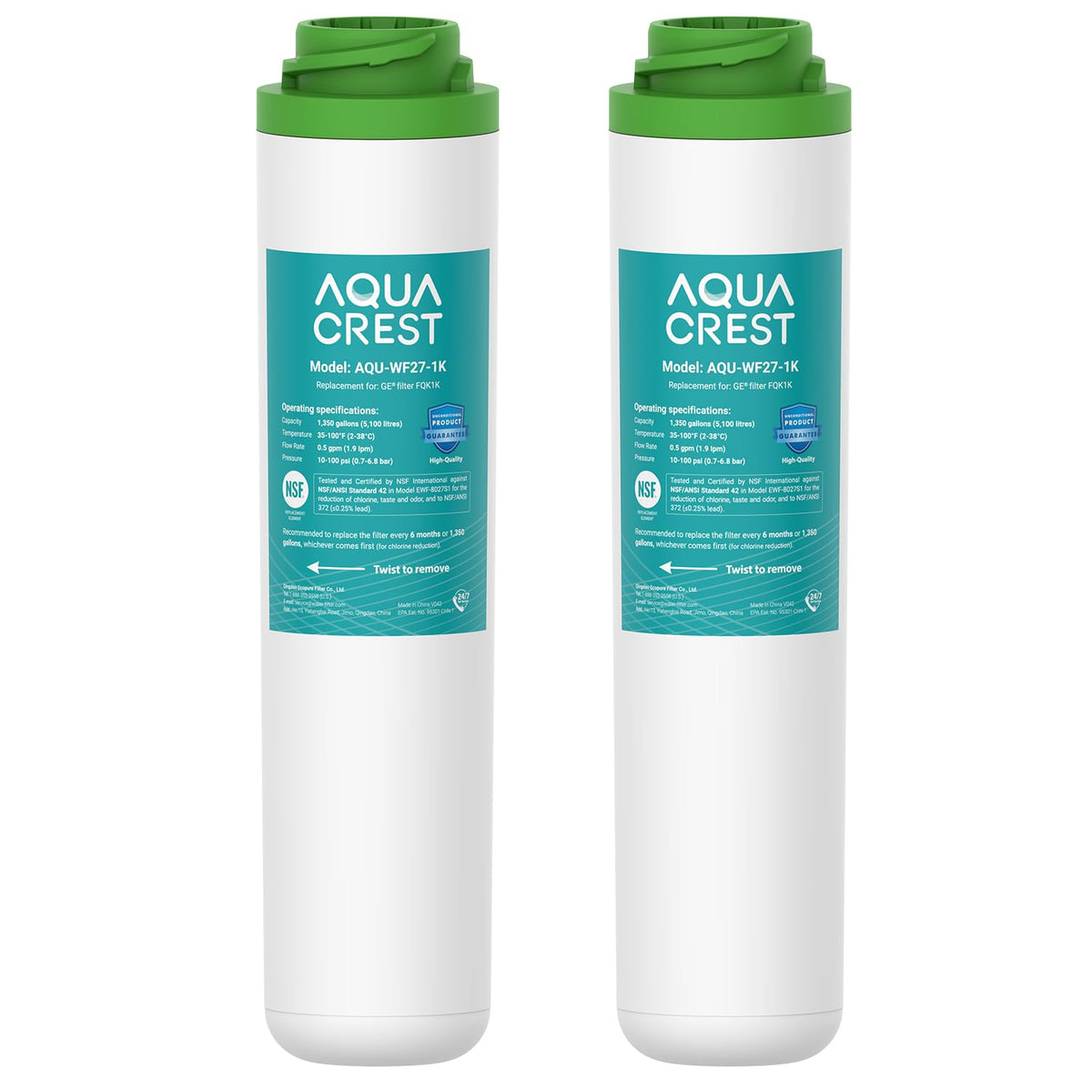 Aqua Crest FQK1K under-sink filter front view improves taste and odor