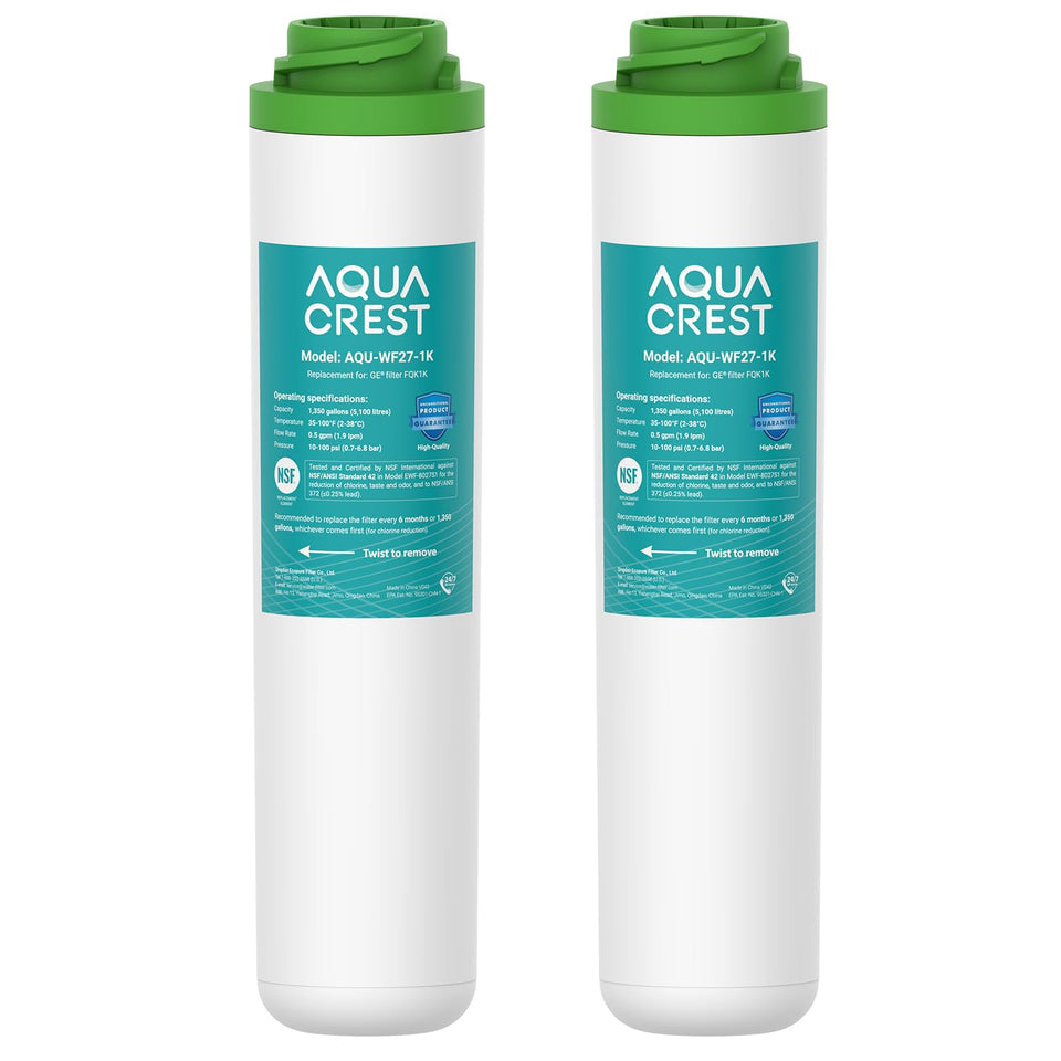 Aqua Crest FQK1K under-sink filter front view improves taste and odor