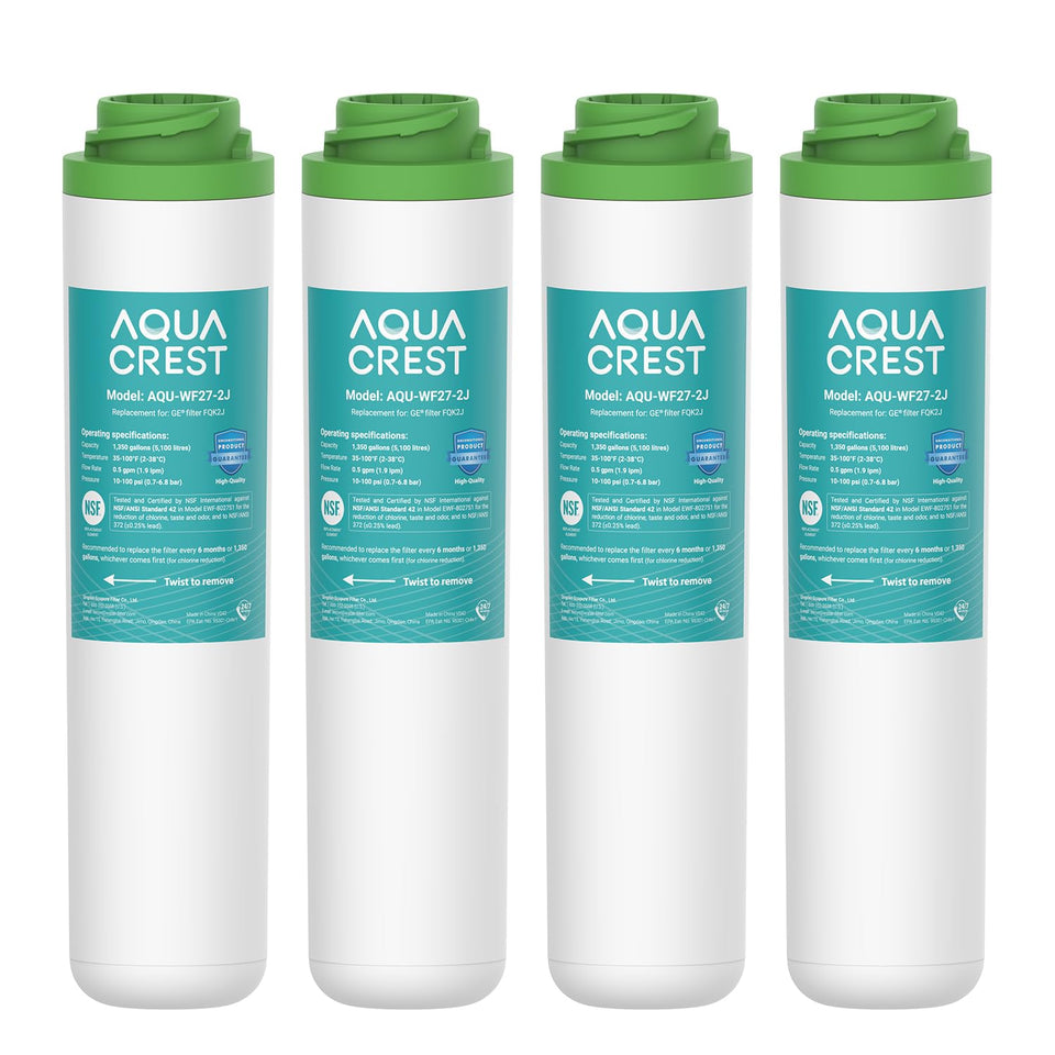 AQUA CREST FQK2J packaging shows a 4-pack for under-sink use