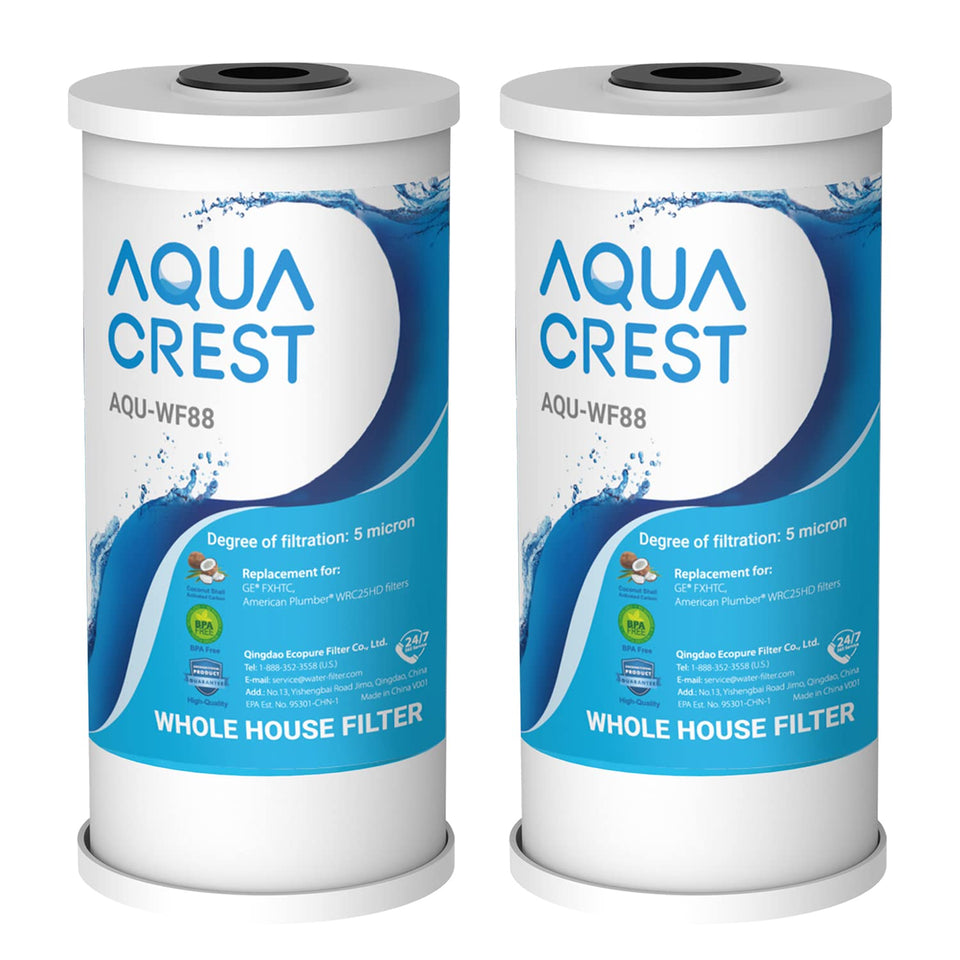 Aqua Crest FXHTC 5-micron filter front view showing sediment removal potential