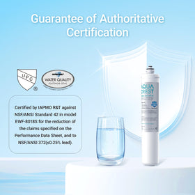Aqua Crest H-300 filter label highlights BPA-free construction.