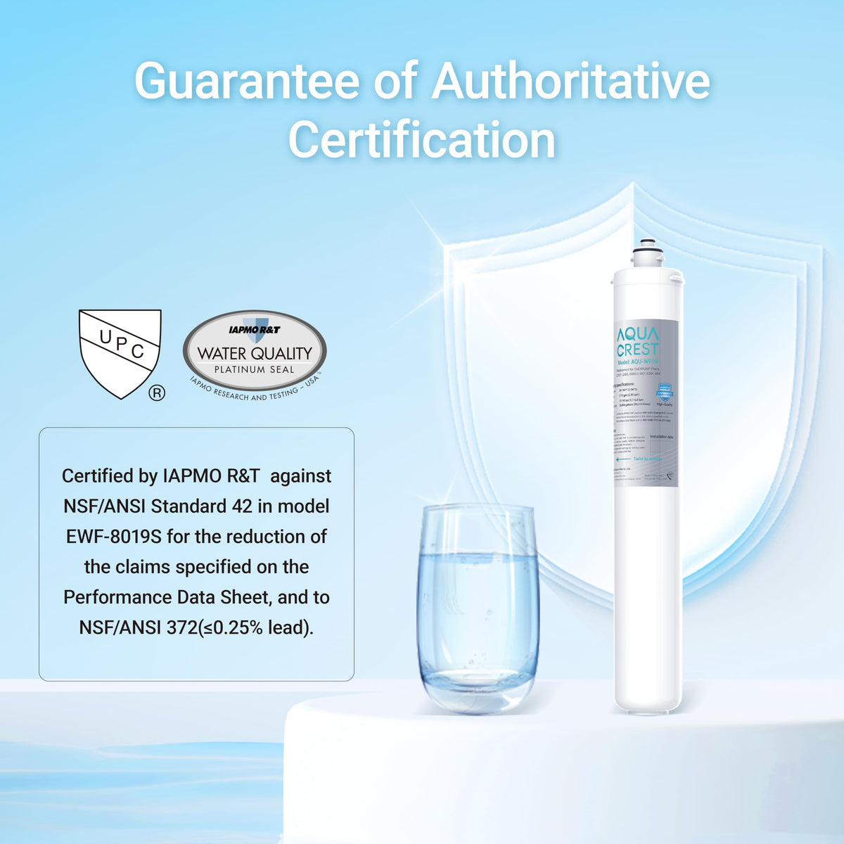 Chlorine taste and odor reduction feature highlighted in the IAPMO-certified filter