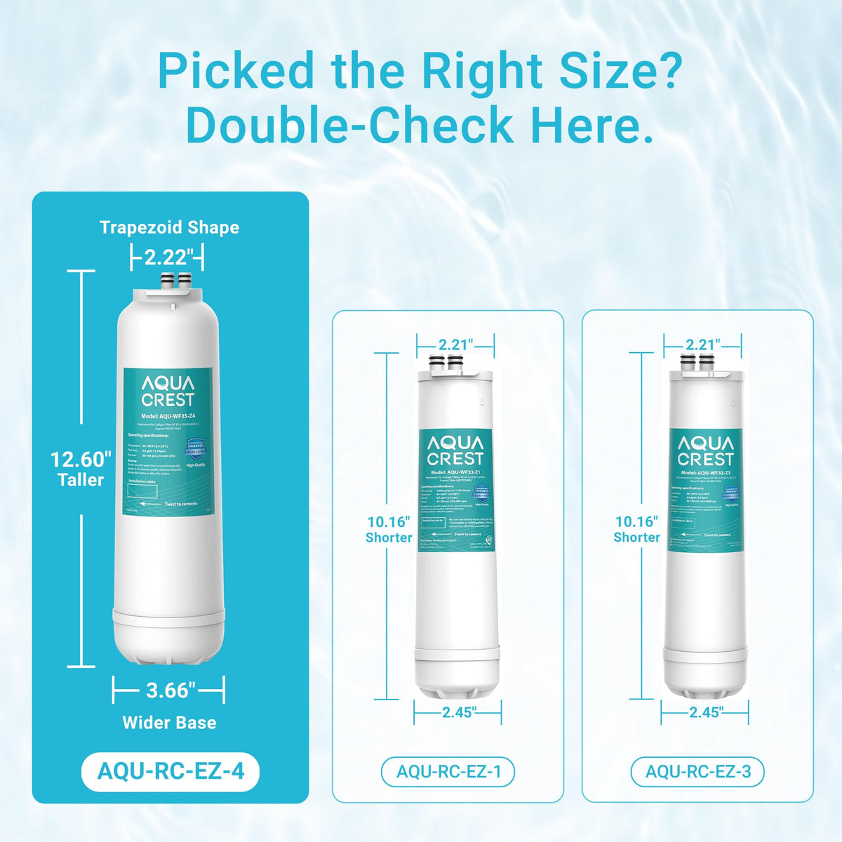 Aqua Crest RC EZ 4 safe material highlights food-grade housing.