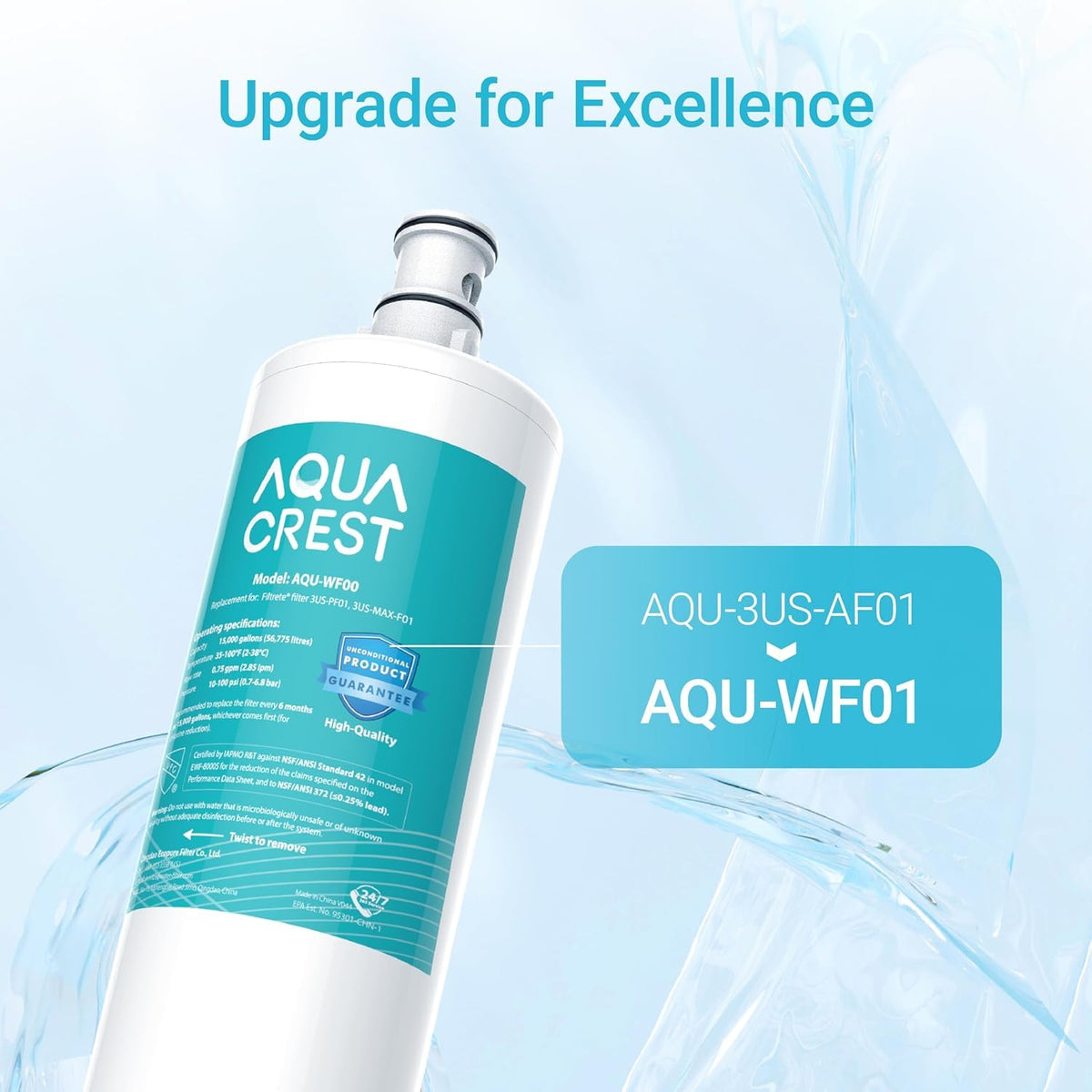 AQUA CREST WF01 cartridge upgrade showing compatibility and reliable filtration.