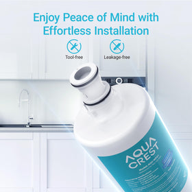 Aqua Crest WF01 installed under the kitchen sink with cold-water valve access.