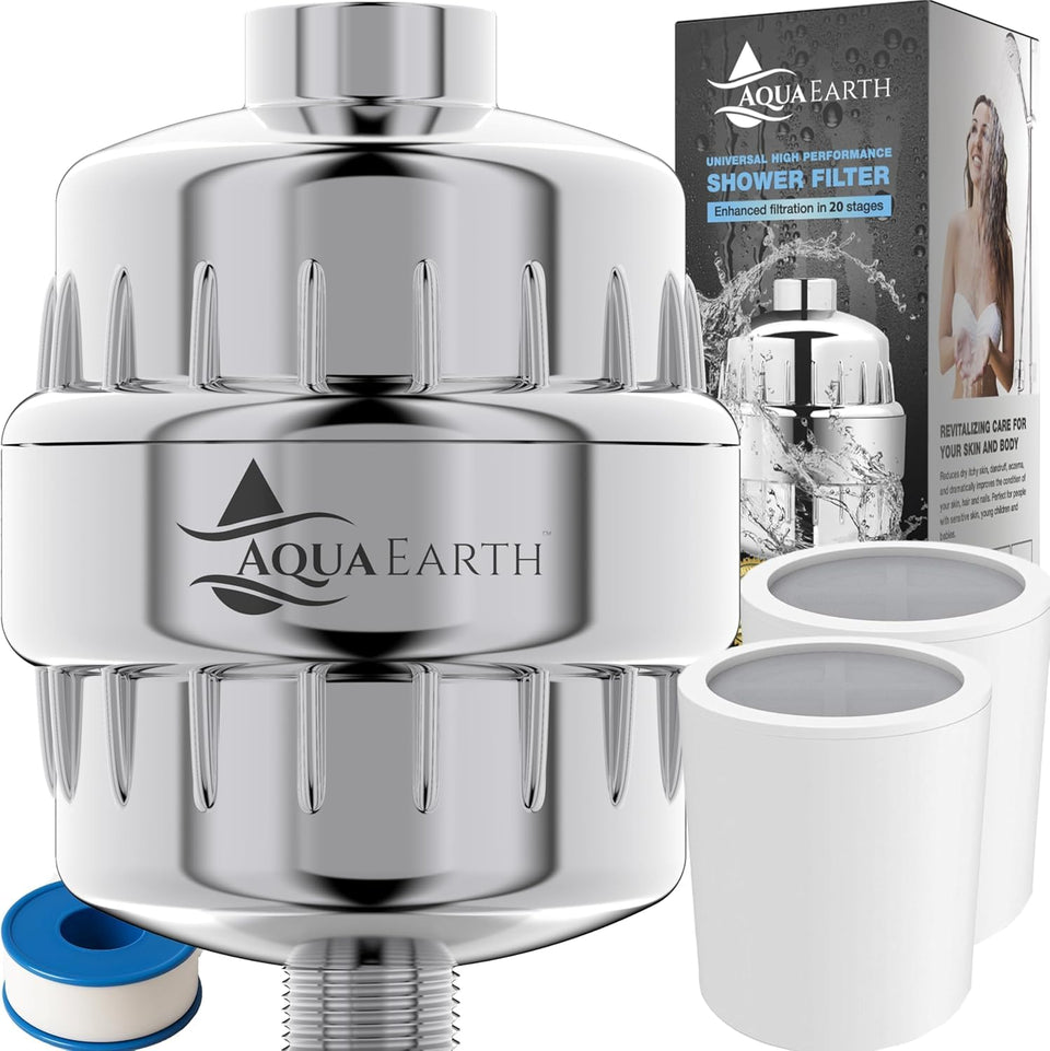Aqua Earth reduces chlorine for softer skin and brighter hair in every shower.