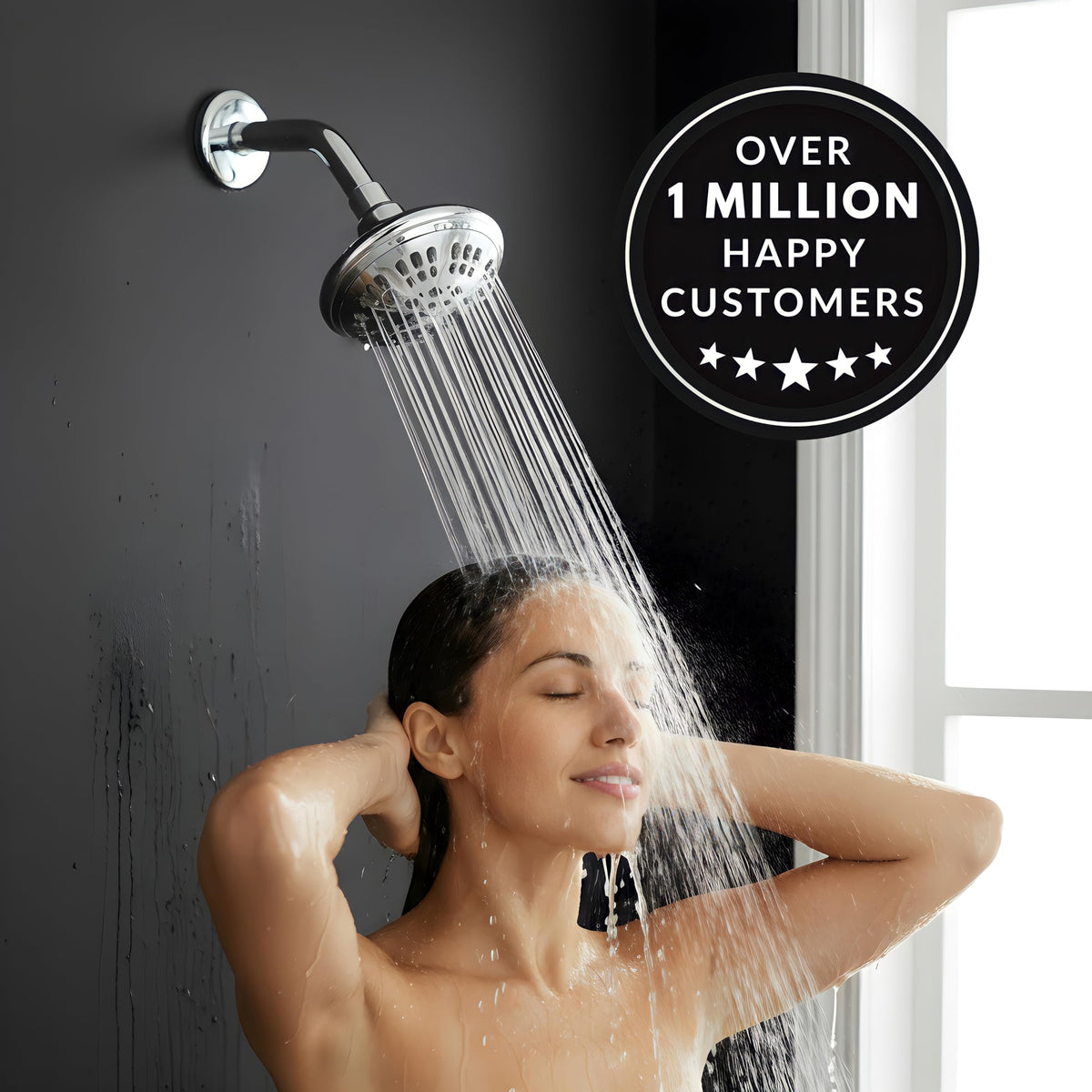 Aqua Elegante 2.5 GPM shower head enabling efficient shower routines