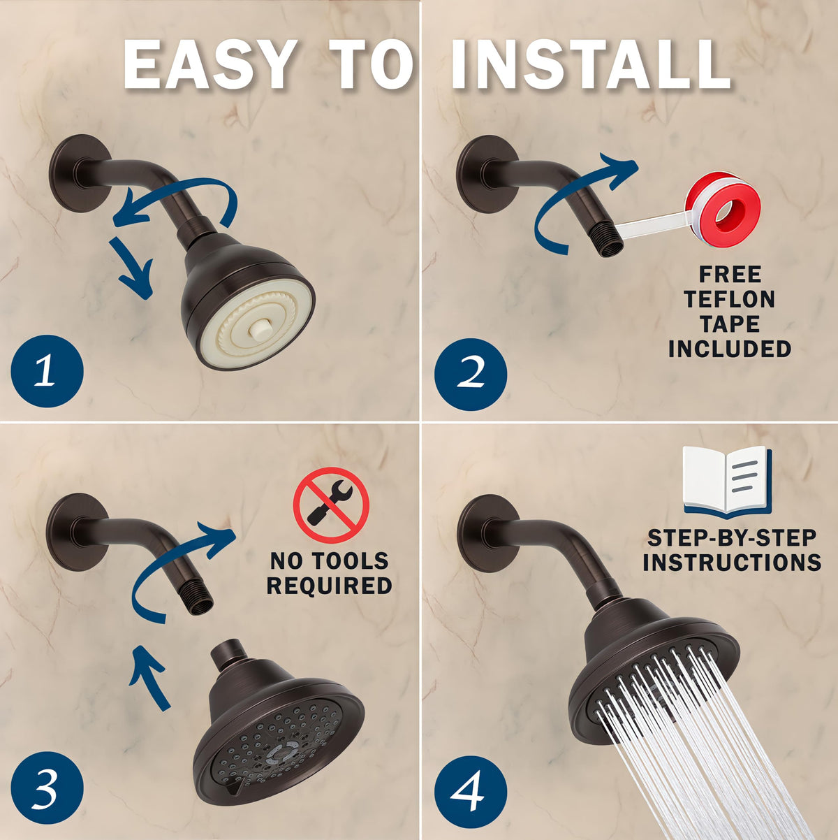 Aqua Elegante anti-clog silicone nozzles resist mineral buildup for steady spray.
