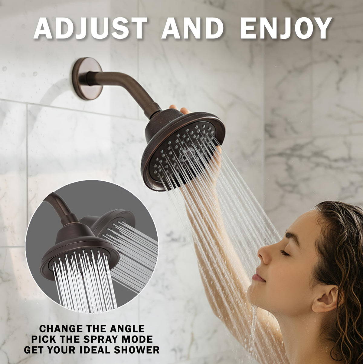 Aqua Elegante brass ball joint offers flexible spray direction.