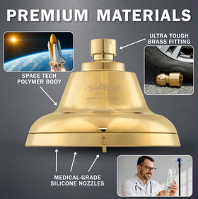 Aqua Elegante brass ball joint provides extra reach and precise aiming.
