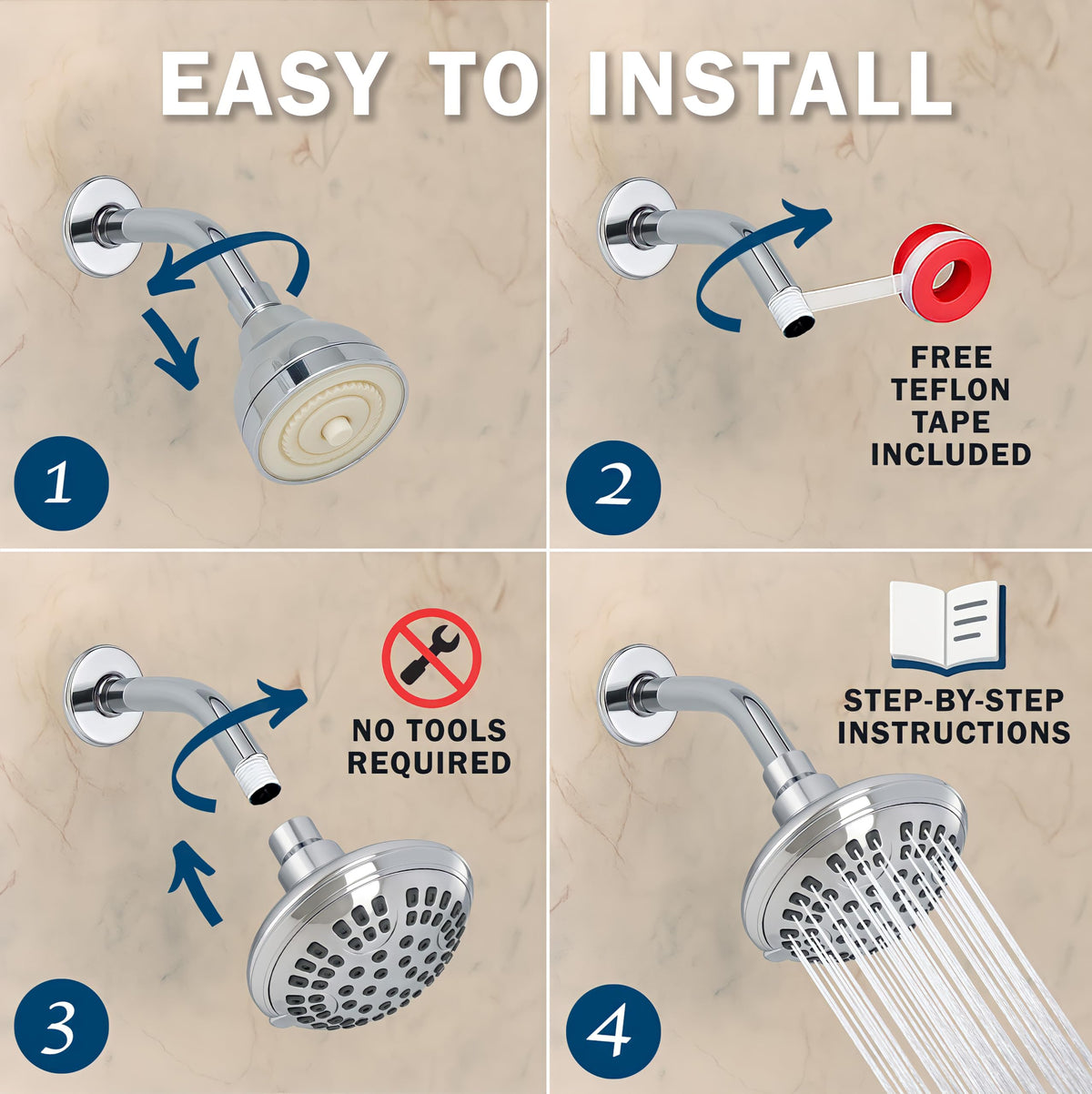 Aqua Elegante easy tool-free installation with included teflon tape