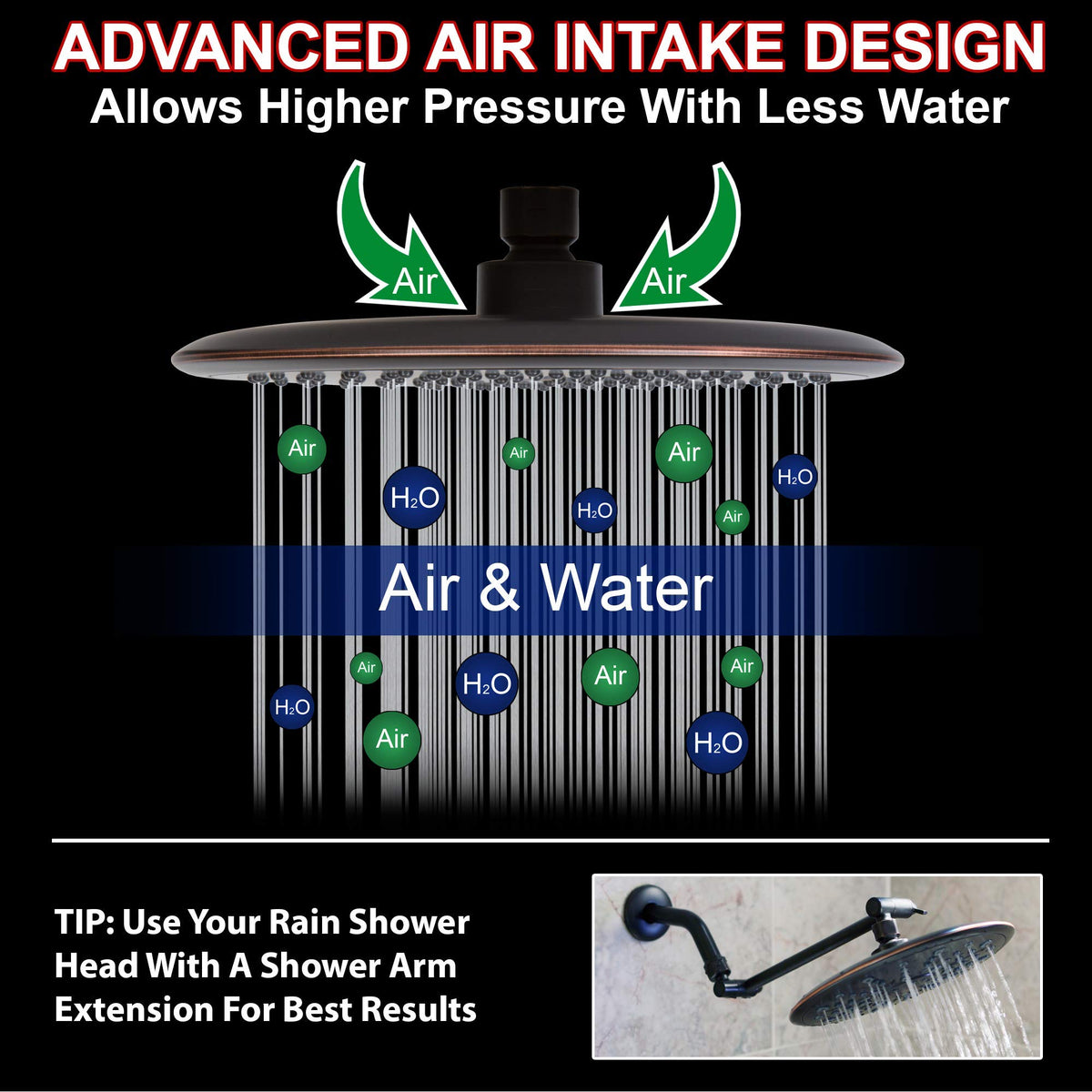 Aqua Elegante overhead rain shower head provides wide coverage for spa-like showers