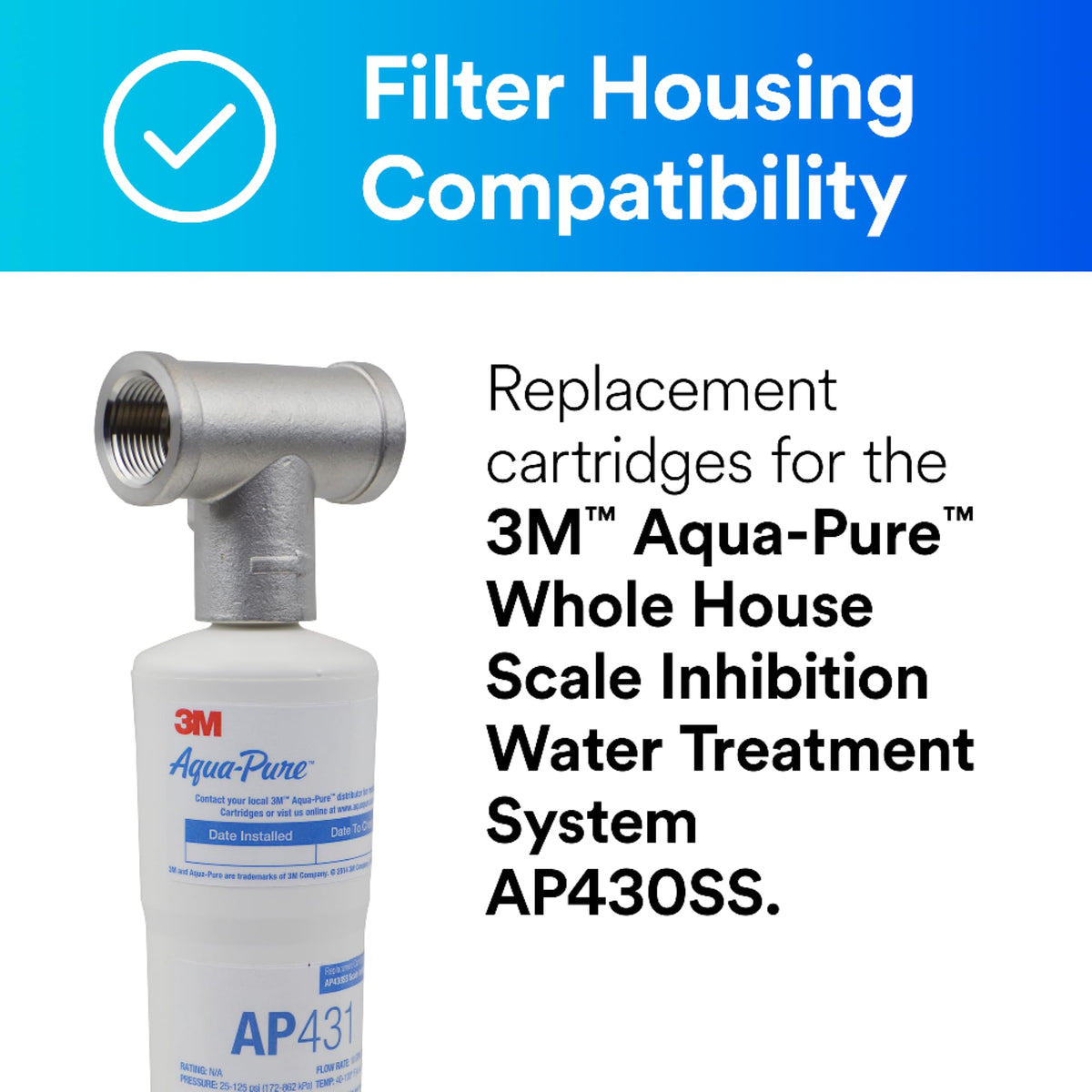 Aqua-Pure AP431 scale-inhibition cartridge preventing mineral buildup in hot water systems