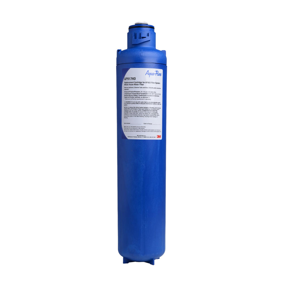 Aqua-Pure AP917HD filter diagram highlighting 5 micron sediment reduction.