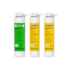 AquaTru carafe filter combo pack ready for use in daily clean water filtration.