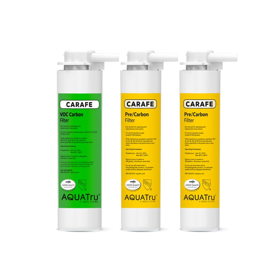 AquaTru carafe filter combo pack ready for use in daily clean water filtration.
