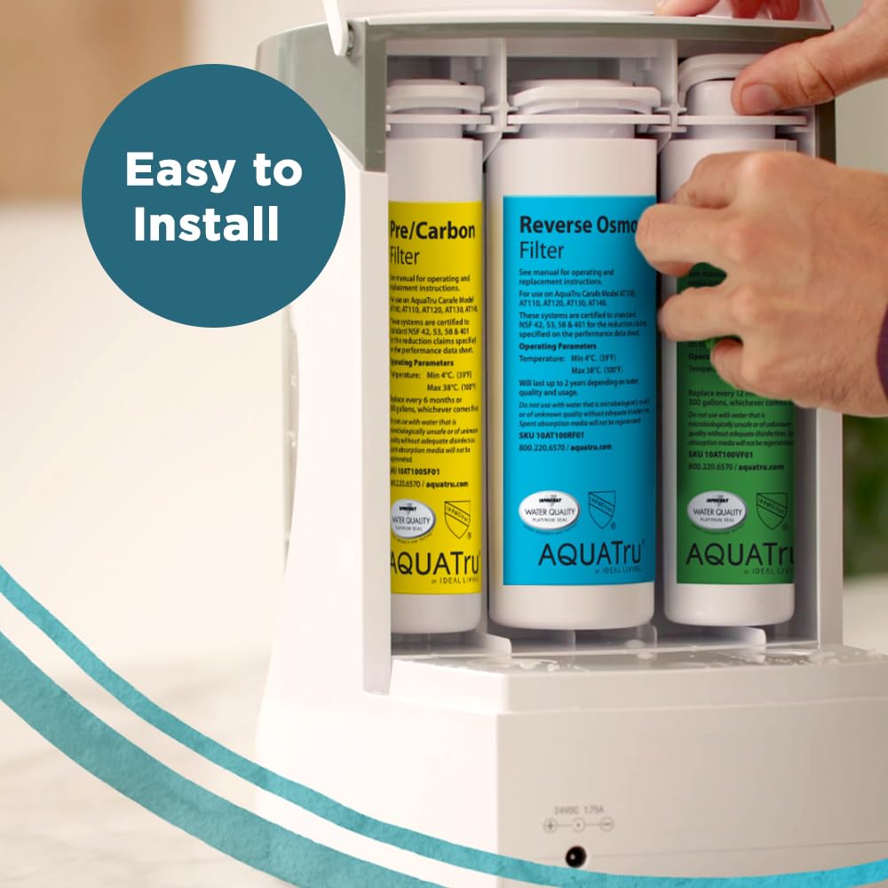 AquaTru carbon block filter in action delivering cleaner water.