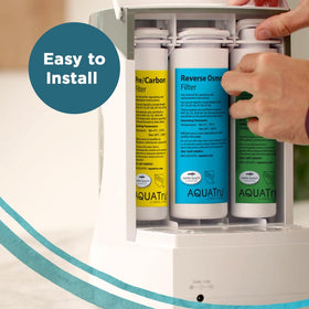 AquaTru carbon block filter in action delivering cleaner water.