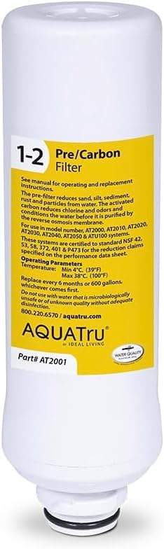 AquaTru Classic Stage 1 sediment filtration improves water clarity.