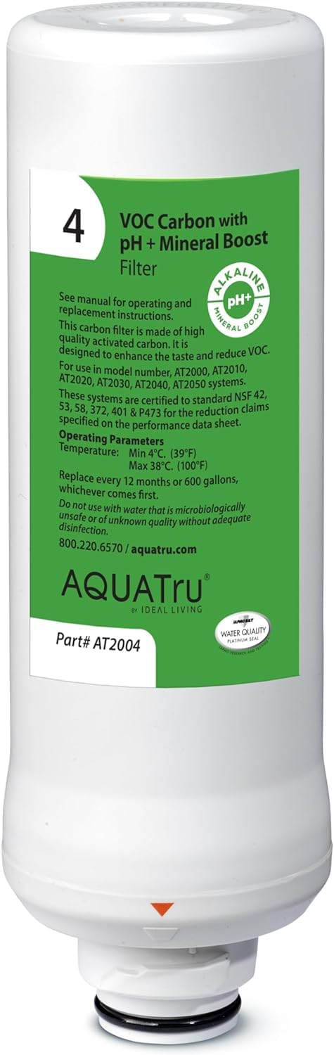 AquaTru VOC Carbon Filter Stage 4 visual shows mineral boost for flavor.