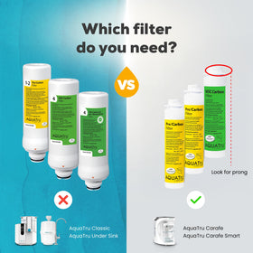 AquaTru VOC carbon filter stage 4 targets odors and chlorine in tap water.