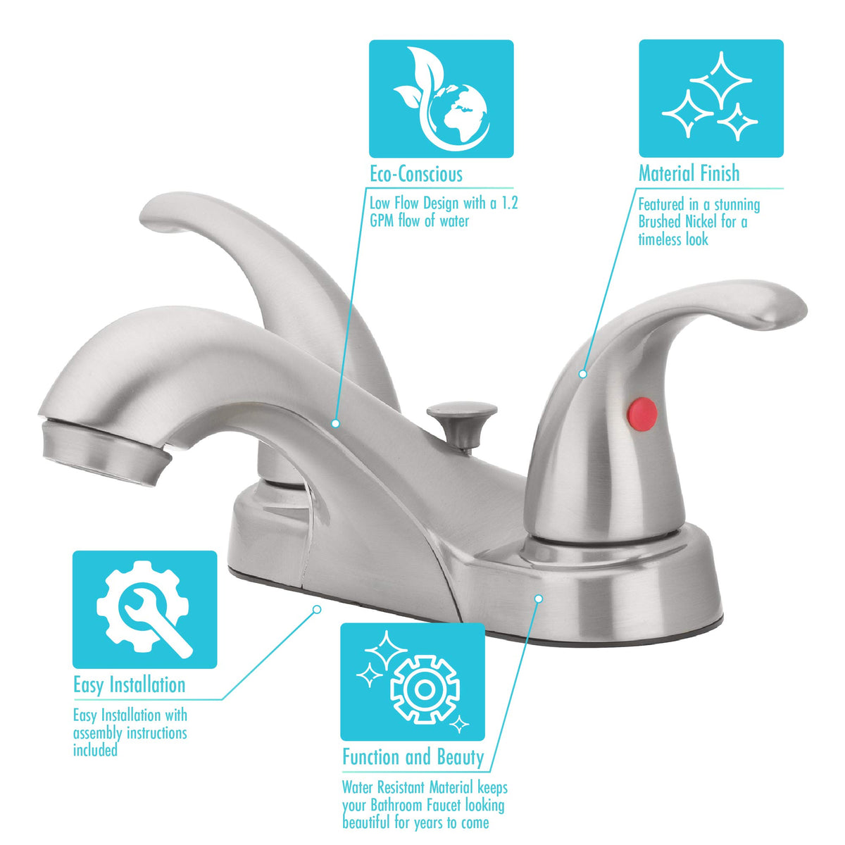 Aqua Vista low-arc-spout provides ample space for hands and washing tasks