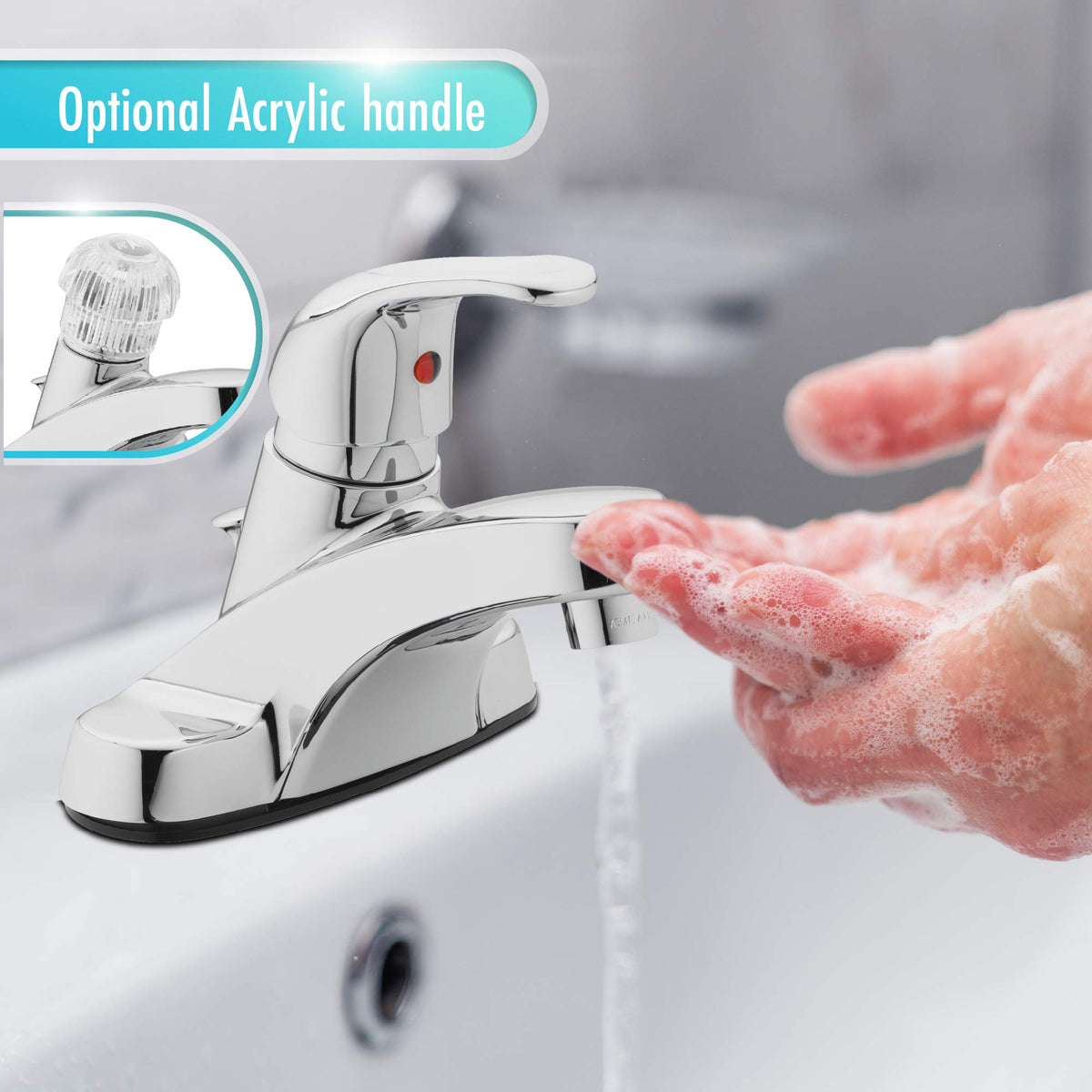 Aqua Vista 30-B410-AV low-arc chrome faucet with ample sink space for washing.