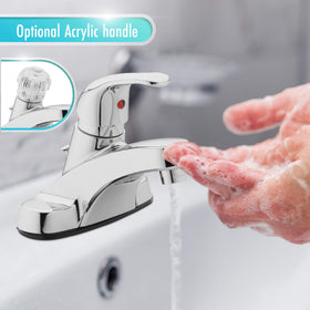 Aqua Vista 30-B410-AV low-arc chrome faucet with ample sink space for washing.