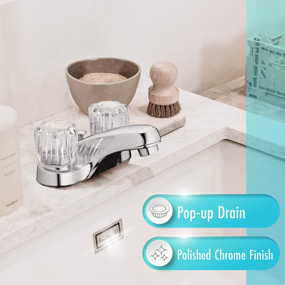 Aqua Vista acrylic round knobs close-up showing smooth operation