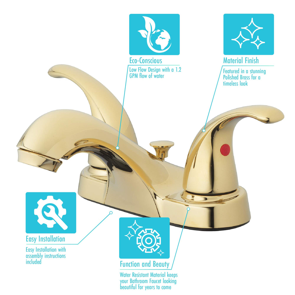 Aqua Vista deck-mount faucet with 1/2 inch connection for standard sinks