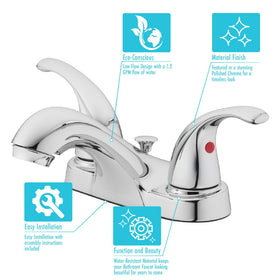 Aqua Vista quick-install pop-up drain simplifies bathroom faucet setup.