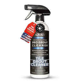 AQUA-X Grout Cleaner bottle front shows a powerful, easy spray for tough grout