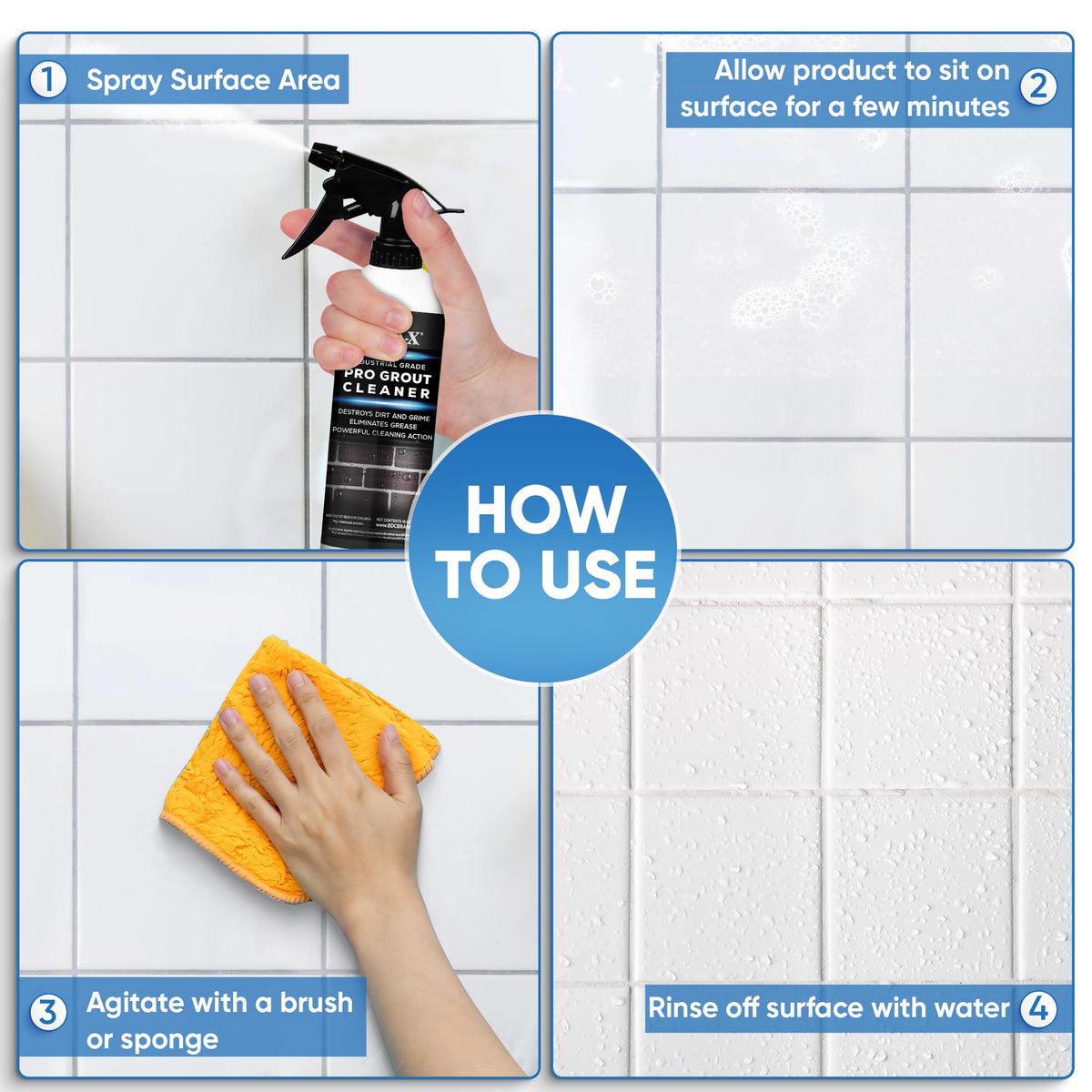 AQUA-X Grout Cleaner foaming clean lifts grime from grout lines