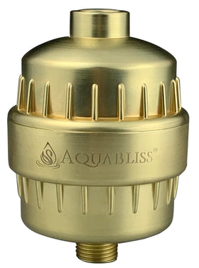 AquaBliss SF100-GD matte gold shower filter front view for clearer water and healthier-looking skin