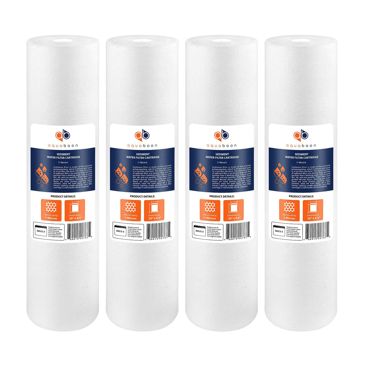 Aquaboon 1-micron sediment filter 20x4.5 pack ready for installation.