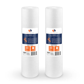 Aquaboon 1-micron sediment filter 20x4-5 improves water clarity in whole-house systems.