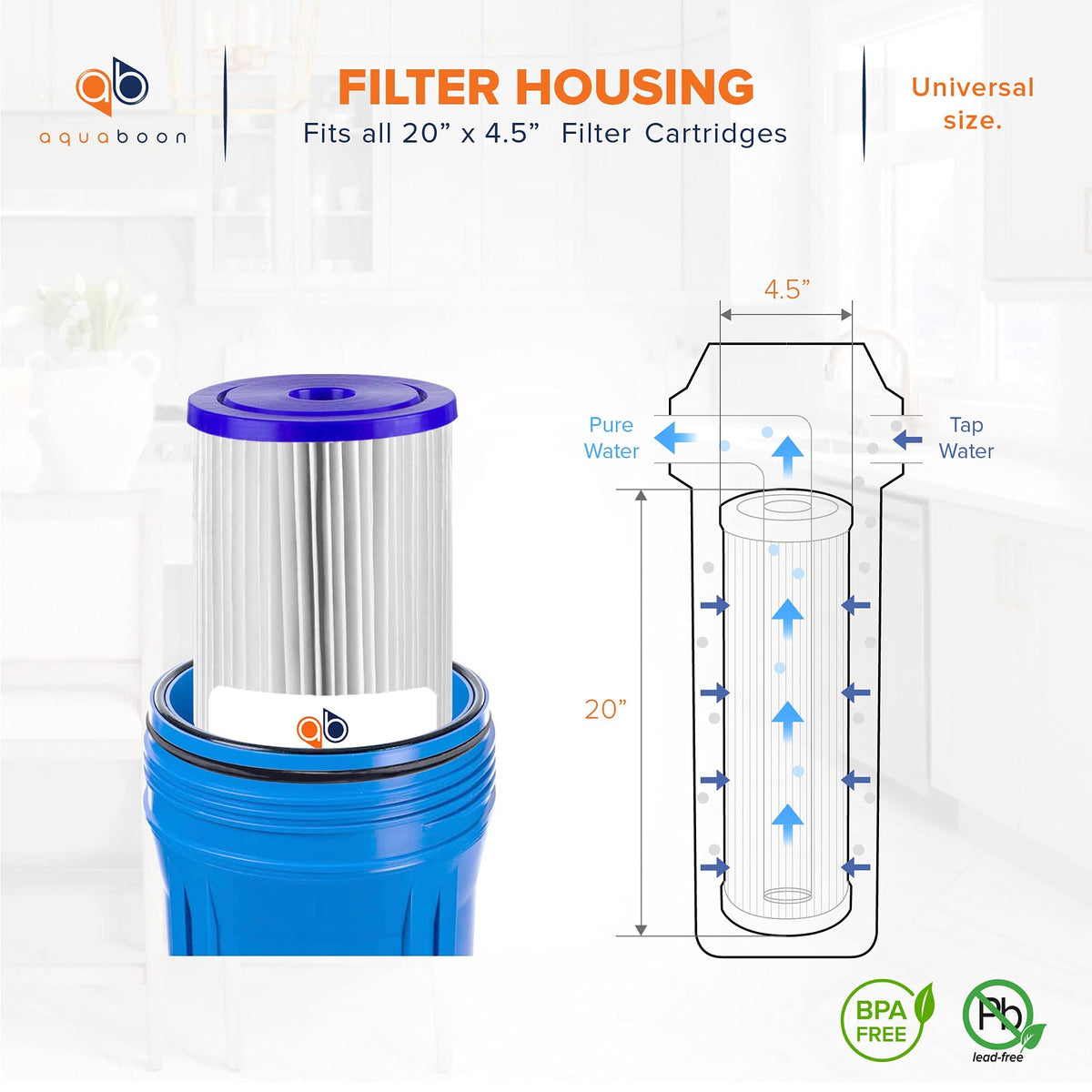 Aquaboon 20 inch filter housing ready for easy replacement