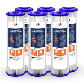 Aquaboon 20 micron pleated sediment filter cartridge in exterior view improves water clarity.