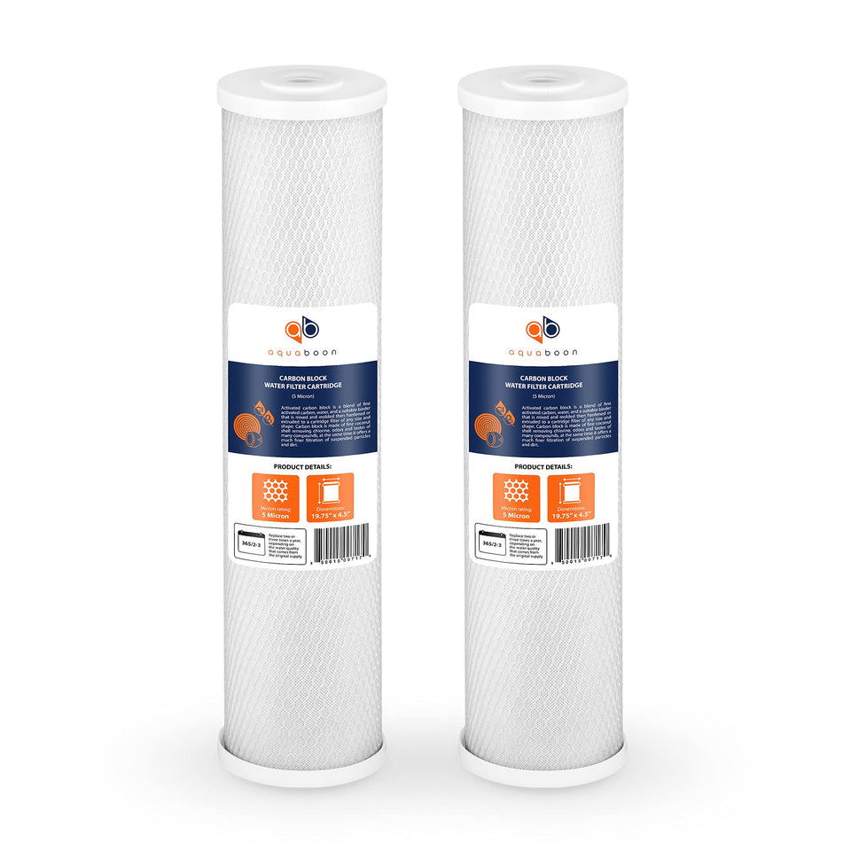 Aquaboon 4.5x20 carbon filter installed in housing improves water taste